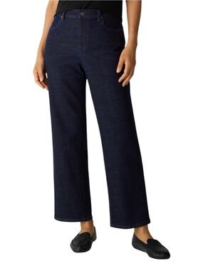 Eileen Fisher Cotton Stretch Denim Straight Jeans Medium Indigo High Rise